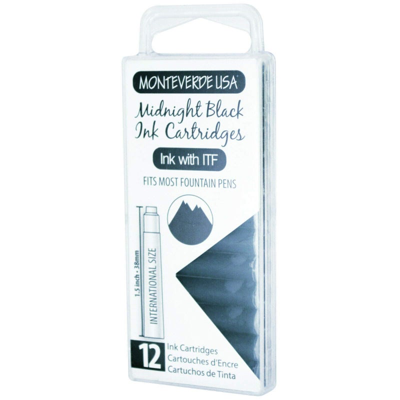 Monteverde USA International Standard Ink Cartridges - Midnight Black - Deep and Bold Writing Ink, Compatible with Most Fountain Pens, 12-Pack Box - Image 4
